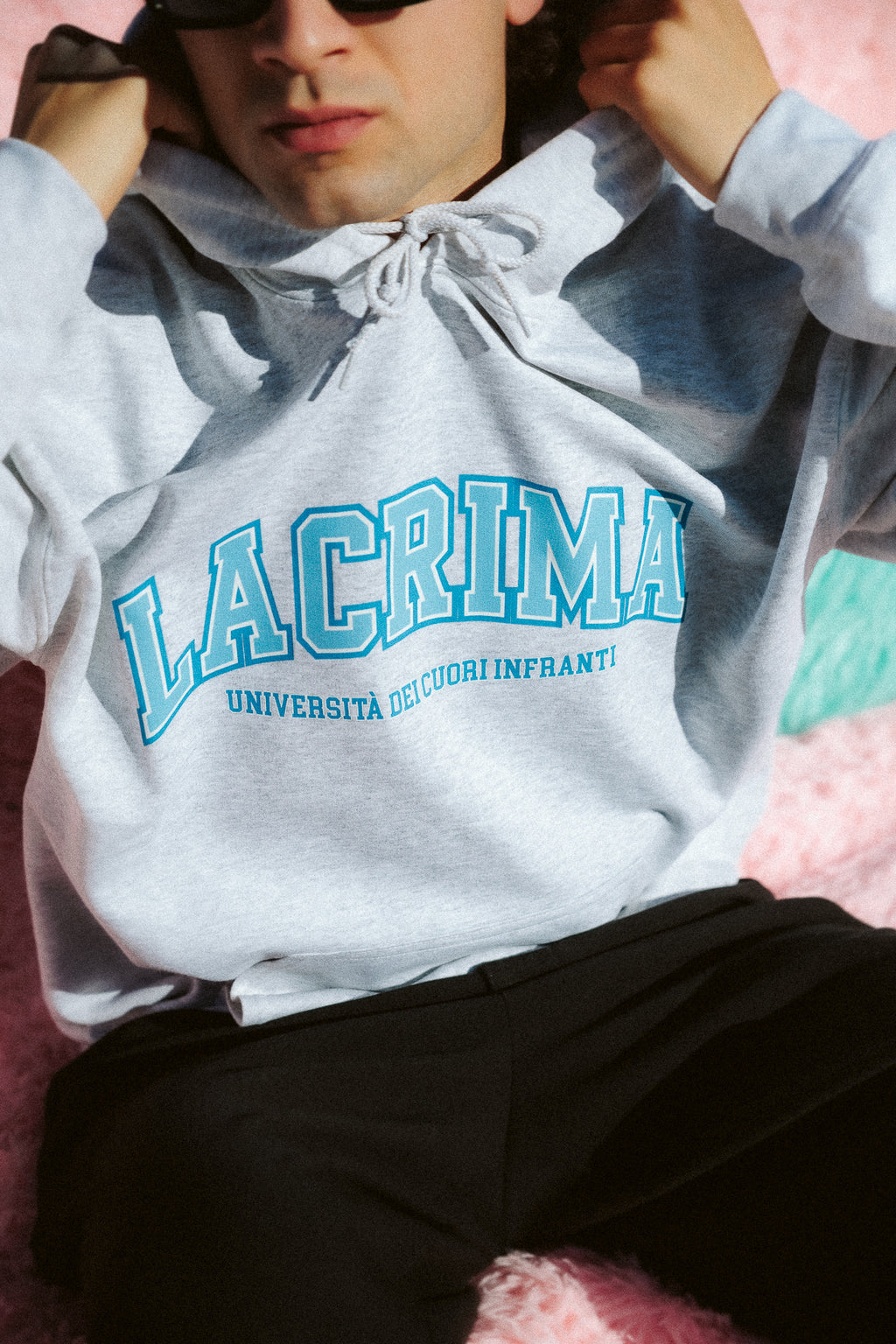 Felpa Hoodie College Grigia Blu