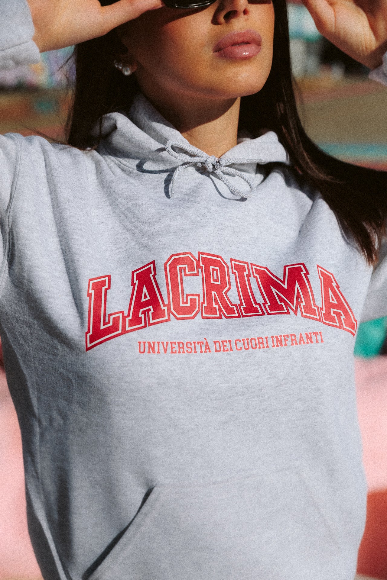 Felpa Hoodie College Grigia Rossa